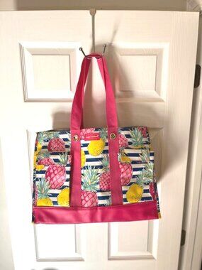 SIMPLY SOUTHERN | Navy White Stripe with Pink Yellow Pineapple Tote bag
